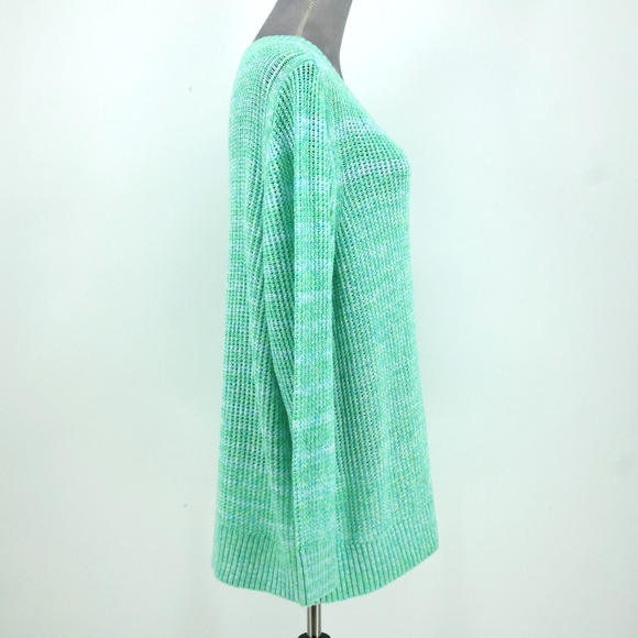 Talbots Sweater Plus Size 2X Green Cotton Chunky Knit Tunic Pullover V neck - Picture 8 of 11